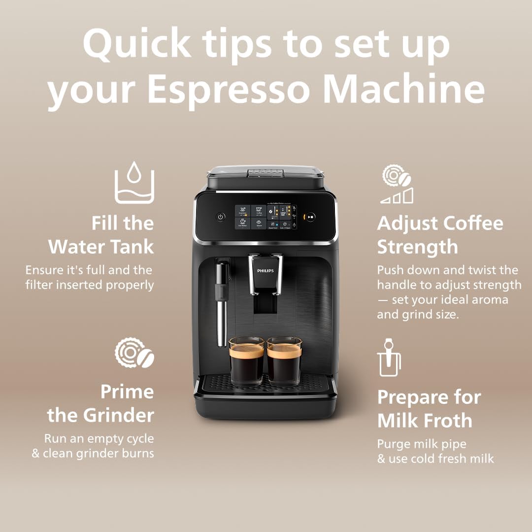 Philips 2200 Series Fully Automatic Espresso Machine - 2 Coffees, Touch Display, Classic Milk Frother, Ceramic Grinder, Matte Black (EP2220/10)