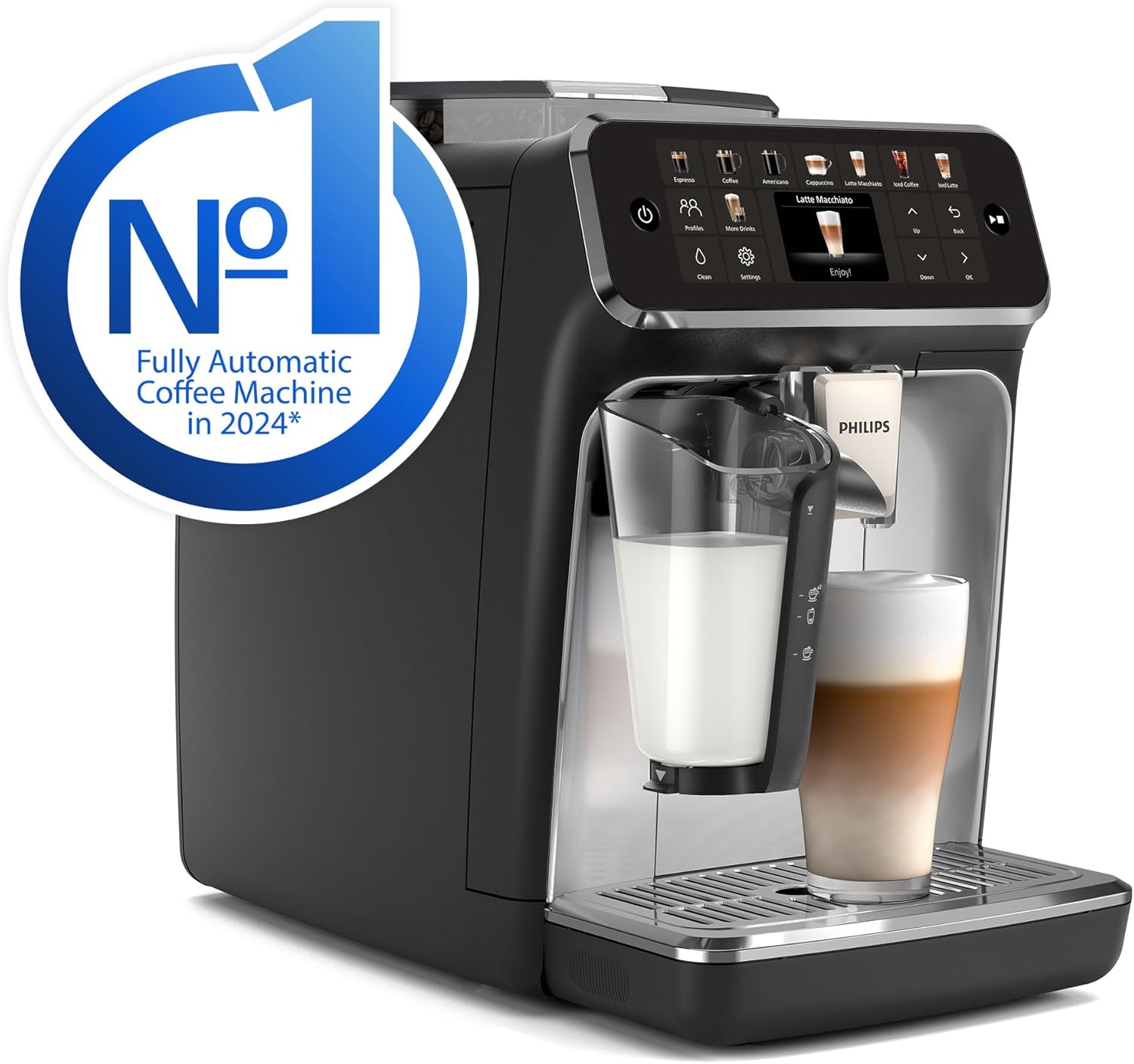 Philips 5500 Series Bean to Cup Coffee Machine – 20 Hot & Iced Drinks, LatteGo Milk Frother, Fastest-to-Clean, 40% Quieter, Ceramic Grinder, Fully Automatic Espresso & Cappuccino Maker – EP5546/70