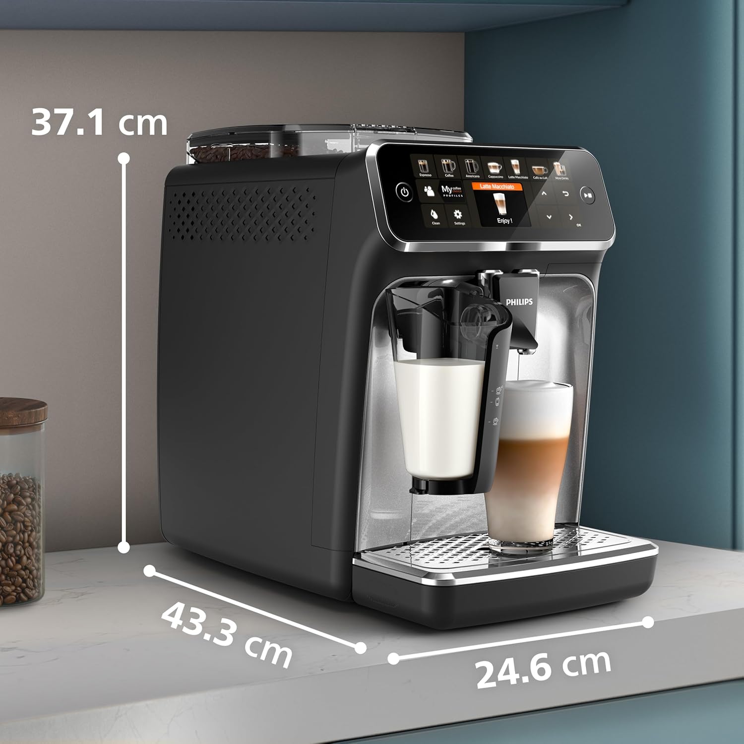 Philips 5400 Series Bean-to-Cup Espresso Machine - LatteGo Milk Frother, 12 Coffee Varieties, 4 User Profiles, Intuitive Display, Silver (EP5446/70)