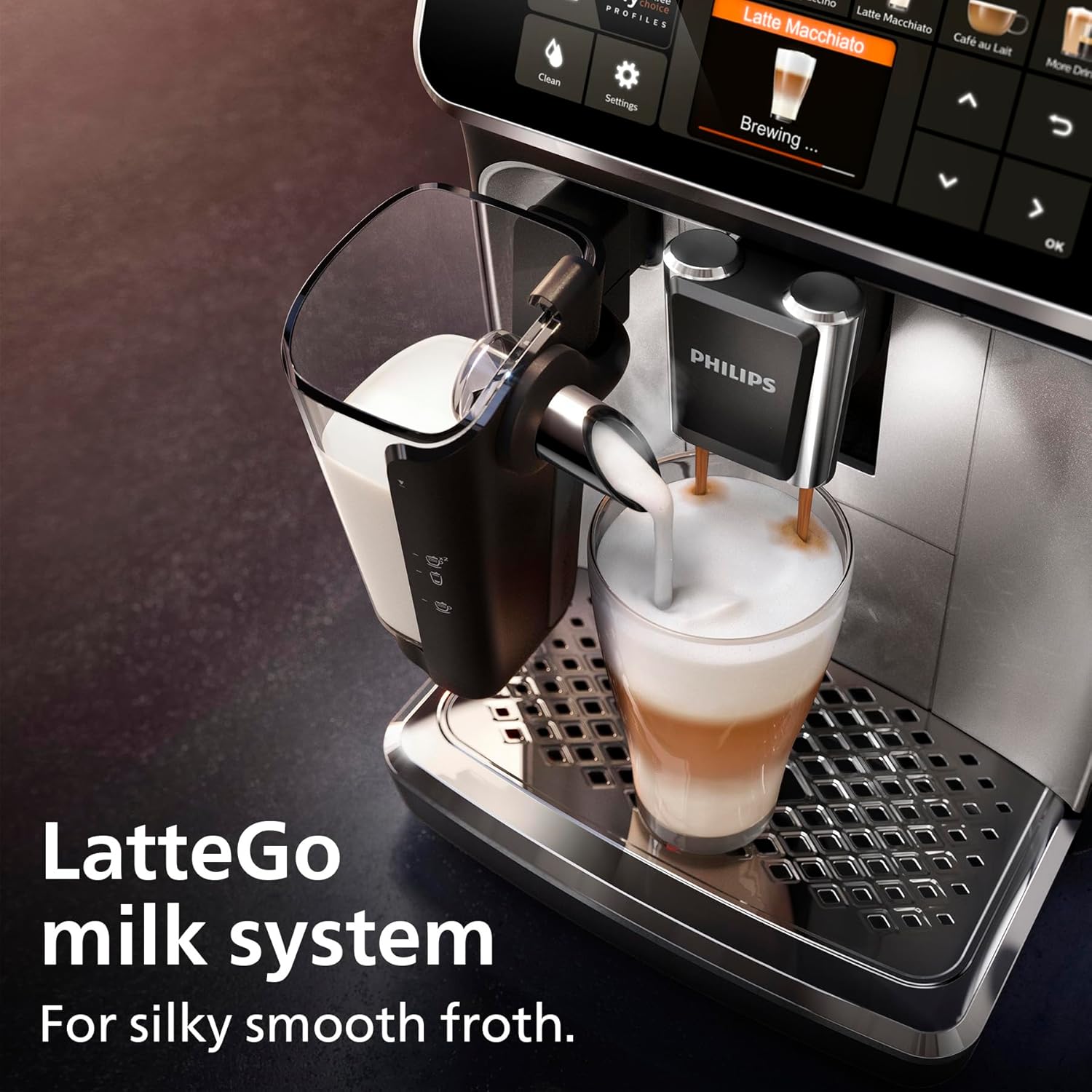 Philips 5400 Series Bean-to-Cup Espresso Machine - LatteGo Milk Frother, 12 Coffee Varieties, 4 User Profiles, Intuitive Display, Silver (EP5446/70)