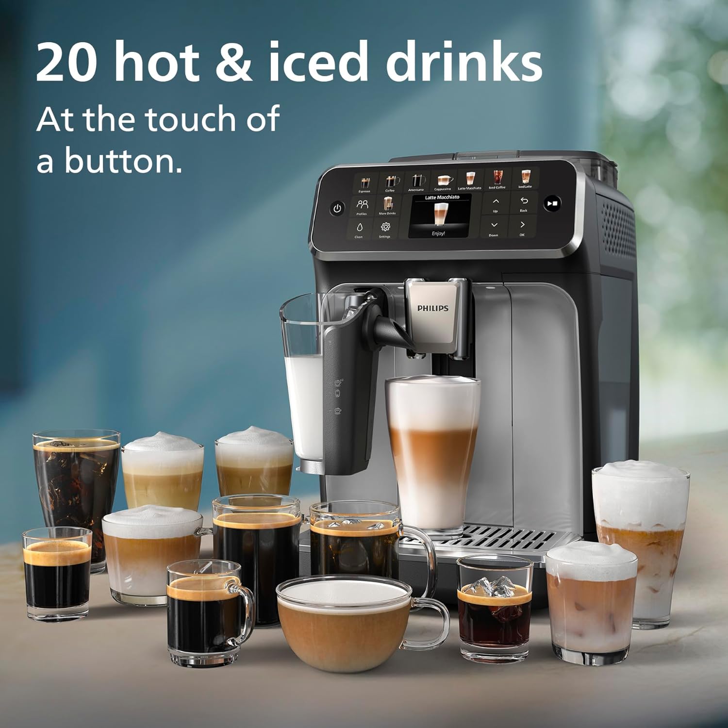 Philips 5500 Series Bean to Cup Coffee Machine – 20 Hot & Iced Drinks, LatteGo Milk Frother, Fastest-to-Clean, 40% Quieter, Ceramic Grinder, Fully Automatic Espresso & Cappuccino Maker – EP5546/70