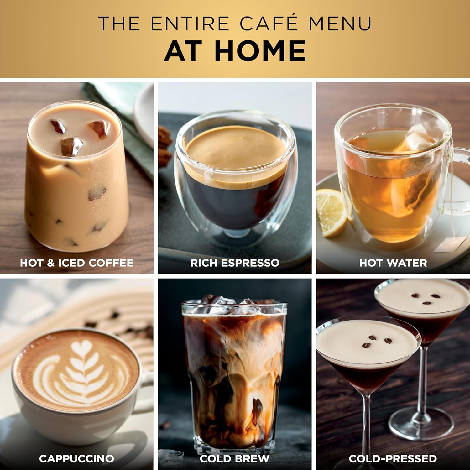 Ninja Luxe™ Café Pro designed by David Beckham, Espresso Machine, Drip Coffee, Cold Brew, Hot Water, Integrated Tamper, Built-in Grinder, Hands-Free Frother for Lattes & More, Black/Gold, ES771BK
